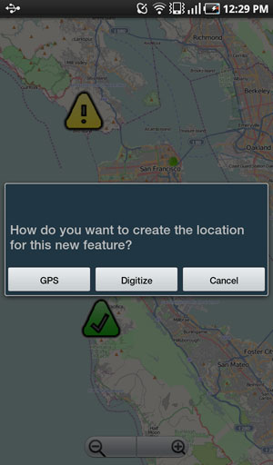 Users can digitize locations on the map or use the devices GPS when collecting data.