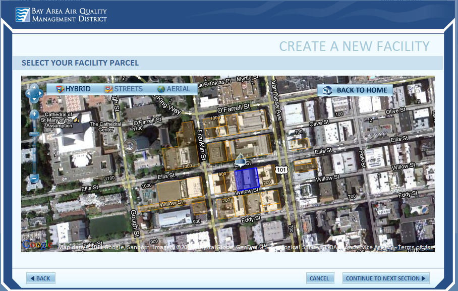 District’s customer permitting application that allows users to define their permitted facility’s location and associate it to a parcel.