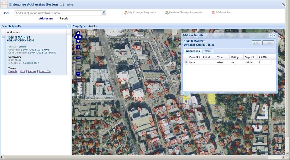 The EAS web application allows users to easily search for addresses anywhere in Walnut Creek for address details.