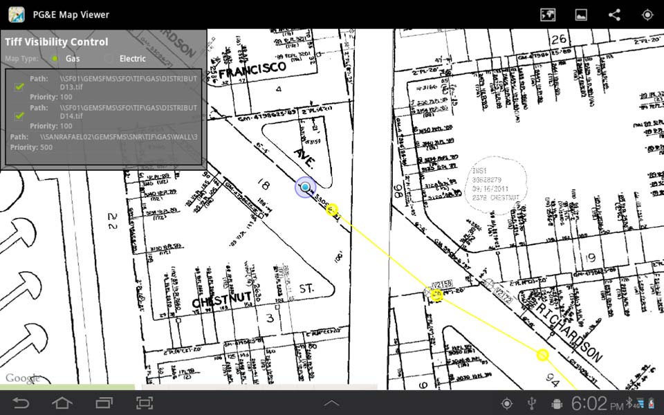 Tracking the users current location and displaying relative to PG&E's gas maps.